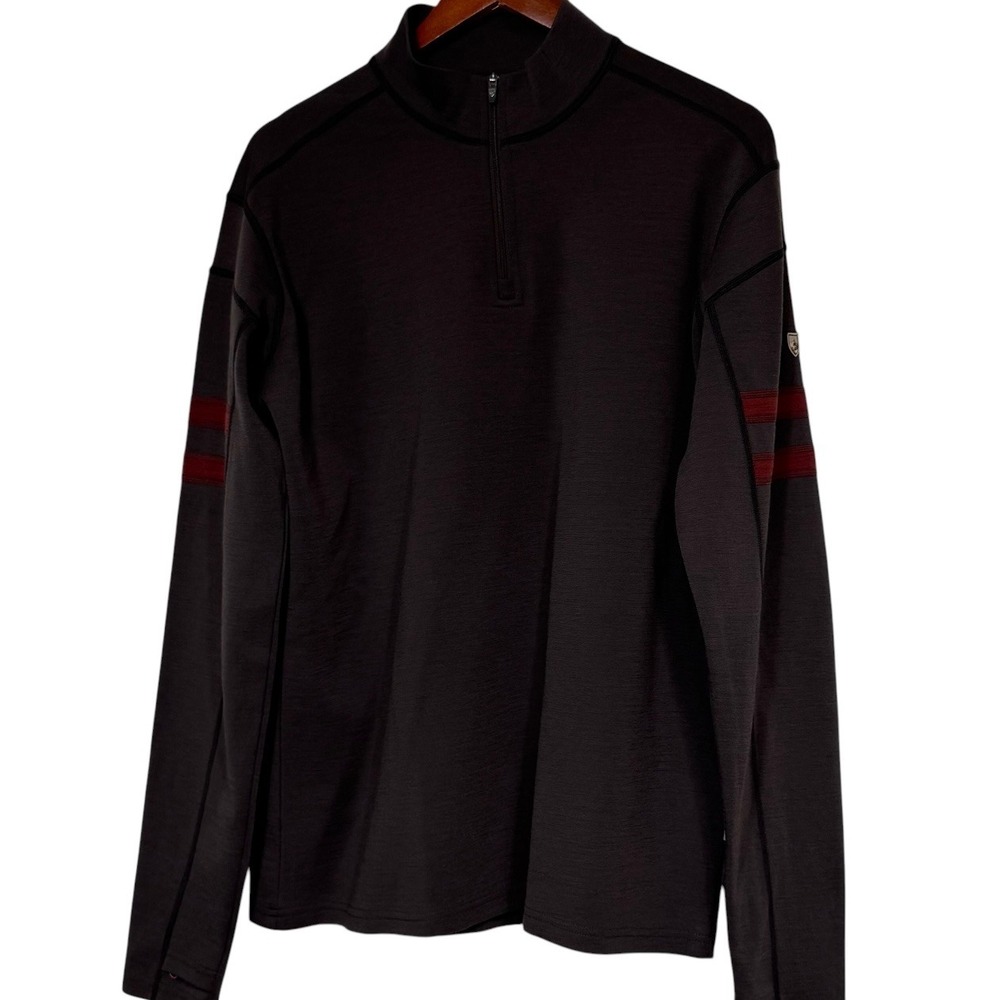 Kuhl Men's Large 100% Merino Wool 1/4 Zip Pullover Sweater Dark Brown L
